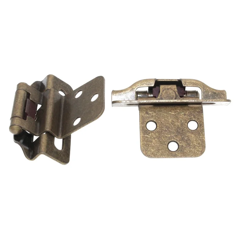 Pair Hickory Hardware Antique Brass 3/8" Inset Hinges 1/4" Overlay P61030F-AB