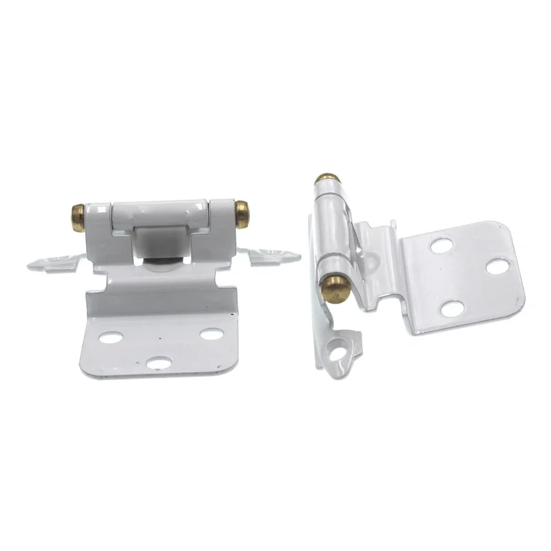 Pair of Amerock BP7128-W3 White with Brass Stem Self-Closing 3/8" Inset Hinges