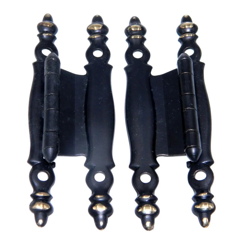 Pair Vintage Amerock Ebony Black, Gold Trim Flush Surface Cabinet Hinges A3090-D