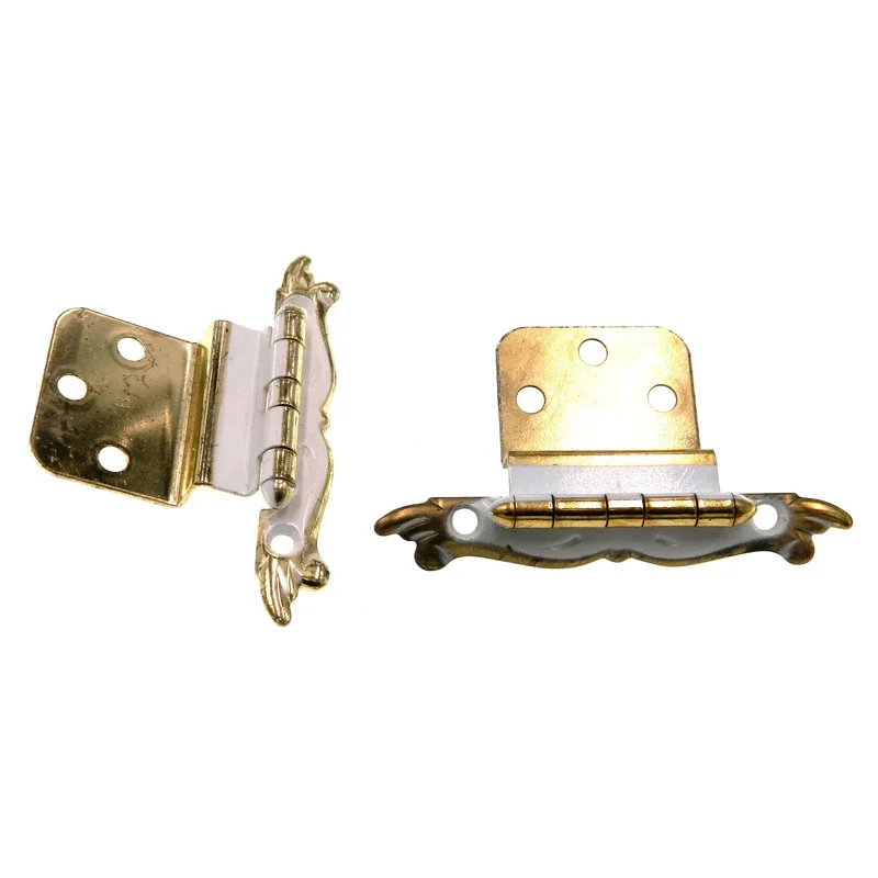 Pair Vintage Provincial Amerock Ivory Gold 3/8" Inset Hinges Non Self-Closing BP7738-BW