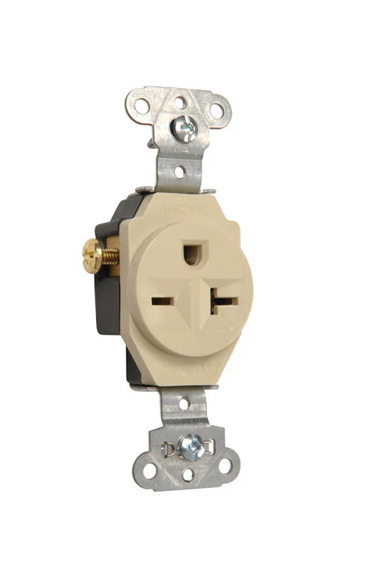Pass & Seymour Heavy Duty Spec Grade Single Receptacle, Side Wire, 20A, 250V, Ivory Ivory