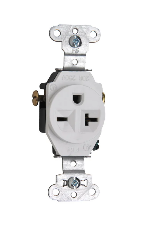 Pass & Seymour Heavy Duty Spec Grade Single Receptacles, Side Wire, 20A, 250V, White White