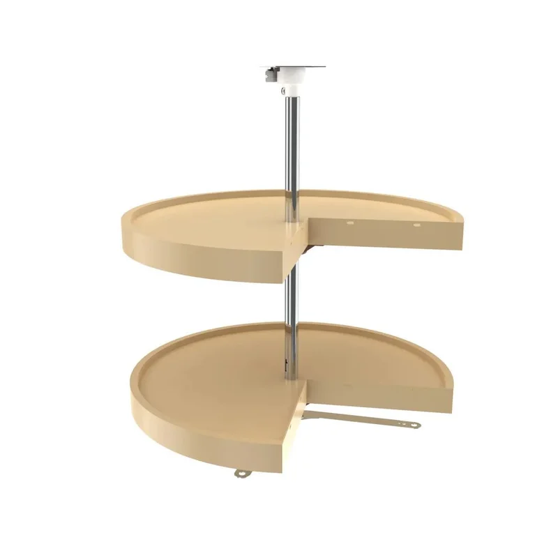 Pie-Cut Lazy Susan Corner Revolving Shelf Door Mount Almond Polymer 2 Tier