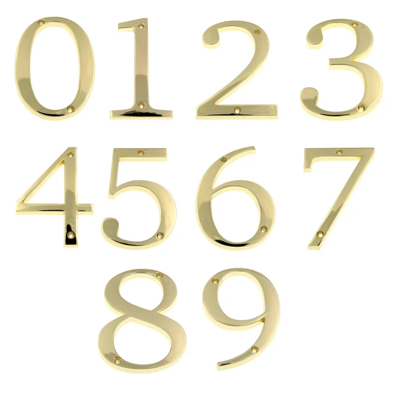 Polished Brass Metal Bold 5 inch Flush House Address Numbers, Bold Easy-to-read Font