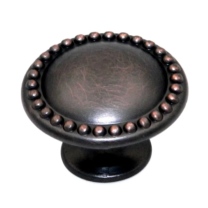 Showcase  Antique Copper Round Beaded Edge 1 3/16" Cabinet Knob K2876-AC