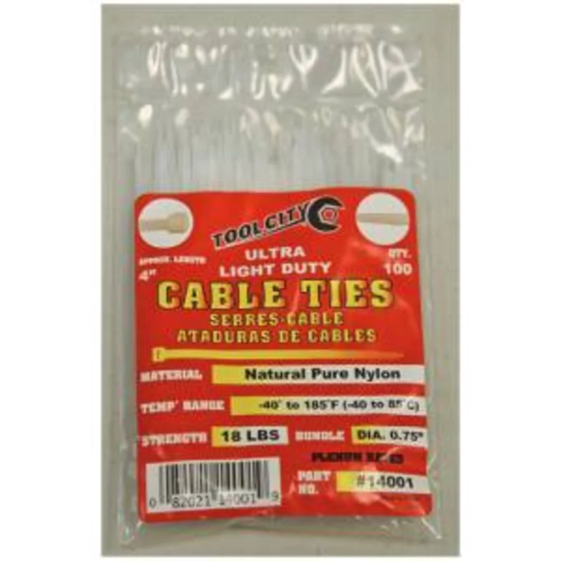 Tool City 4" Cable Tie, White, 100 Pack