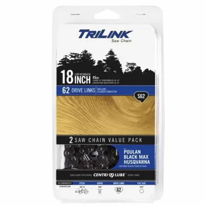 Trilink Saw Chain 18" 2 Pack Replacement Saw Chain 62 Drive Links - 3/8 - .050"