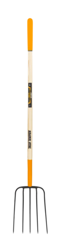True Temper 5-TINE FORGED MANURE FORK WITH CUSHION END GRIP ON HARDWOOD HANDLE