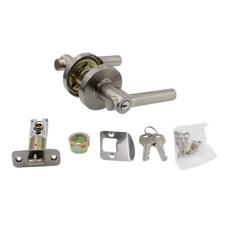 True Value TruGuard Keyed Entry Door Lever Satin Nickel 221763