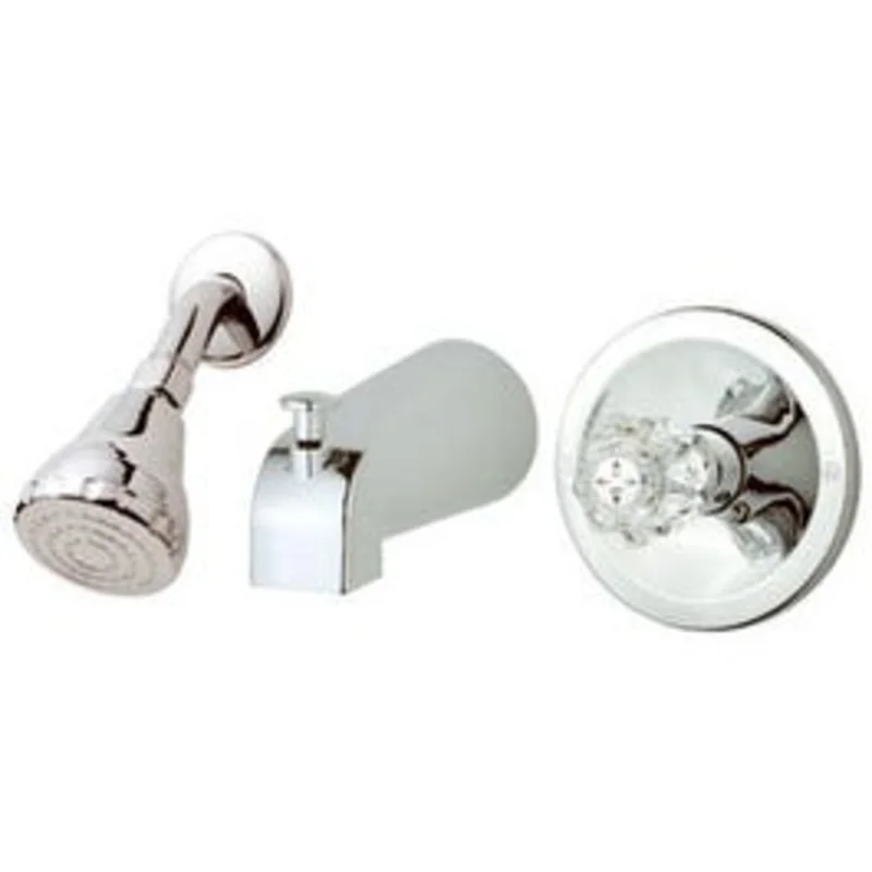 Tub & Shower Faucet + Showerhead, Acrylic Handle, Chrome