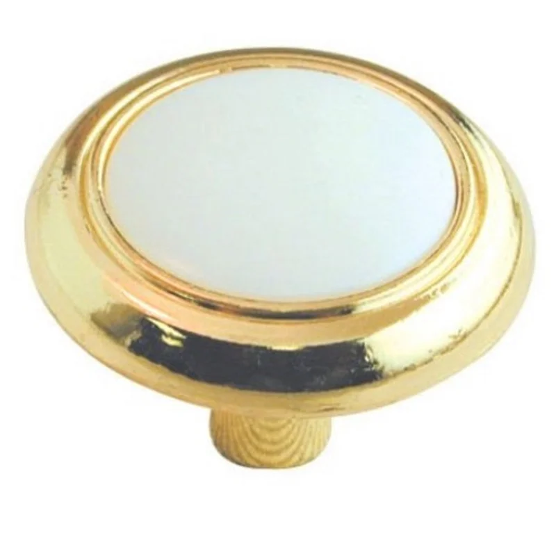 Ultra Polished Brass & White Round 1 1/4" Cabinet Knob 41615