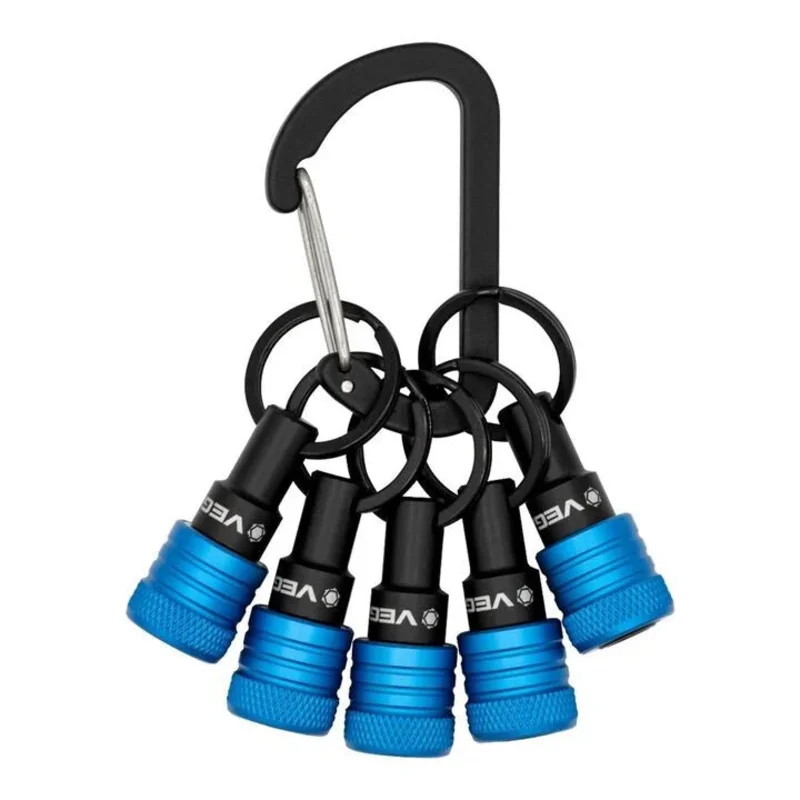 VEGA Keychain Bit Holders Blue - 5pc x 1/4" QR Bit Holder w/ Large Carabiner 5QKCH
