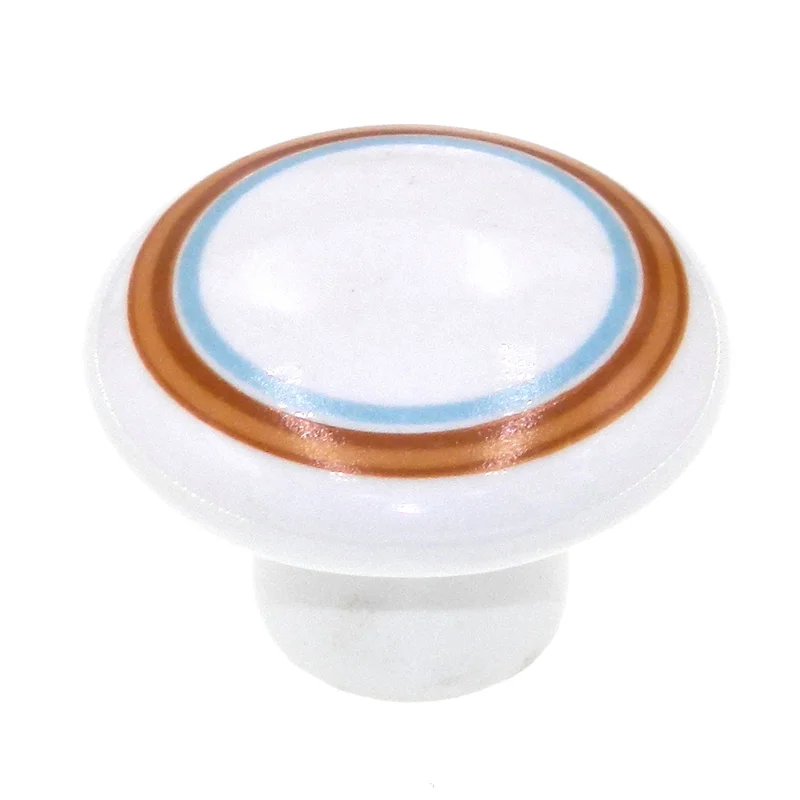 Vintage Amerock Ceramic White with Brown and Blue 1 1/4" Cabinet Knob BP725A-CS2