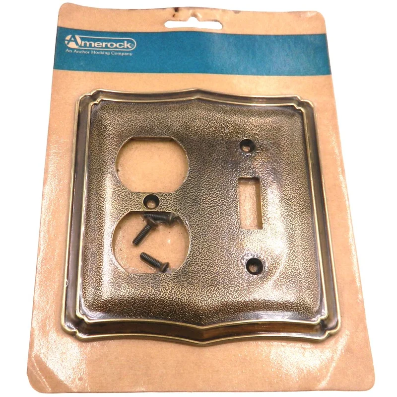 Vintage Amerock Springfield Toggle Switch with Duplex Outlet Regency Brass 51859