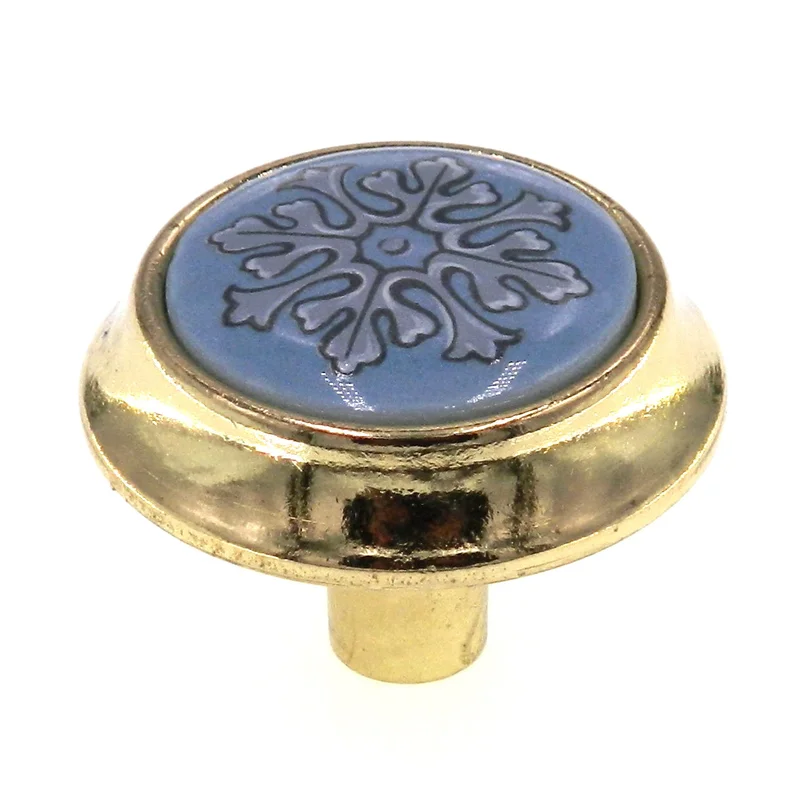 Vintage Amerock Tribute Polished Brass and Blue 1 1/4" Cabinet Knob BP651-CB1