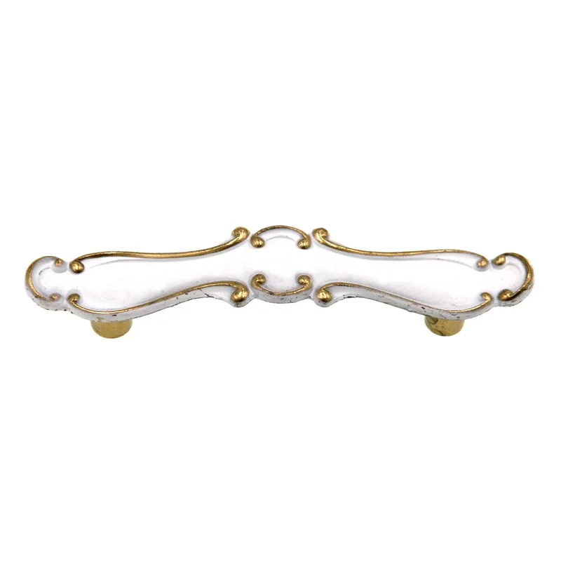 Vintage National Lock White, Gold 3" Ctr. Cabinet Pull Handle 6352-5C 63-3519