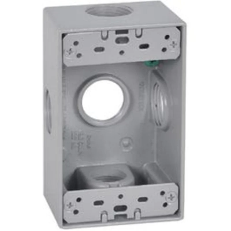 Weatherproof 1-Gang Rectangular Outlet Box, Gray, Five 3/4-In. Holes