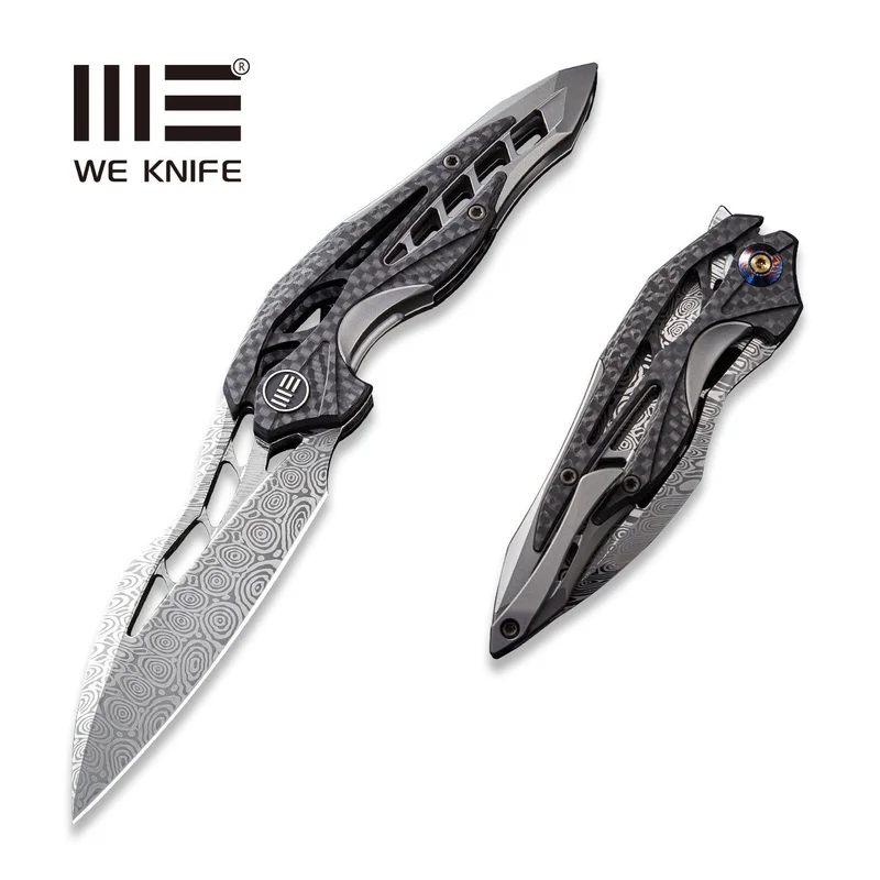 WEKNIFE Arrakis Flipper Knife Titanium & Carbon Fiber Handle (3.45" Damasteel Blade) 906CF-DS1