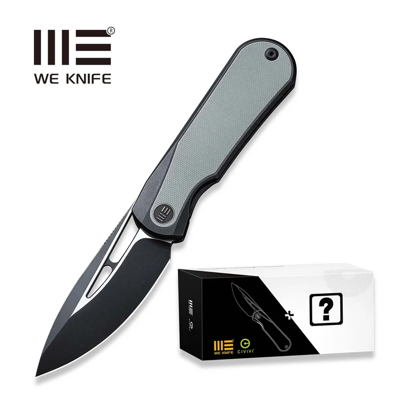 WEKNIFE Baloo Mystery Box Front Flipper & Thumb Hole Knife Black Titanium Handle With Gray G10 Inlay (3.31" Black Stonewashed CPM 20CV Blade, Satin Flat) WE21033-1 MB, With One Free Mystery WE Or CIVIVI Model