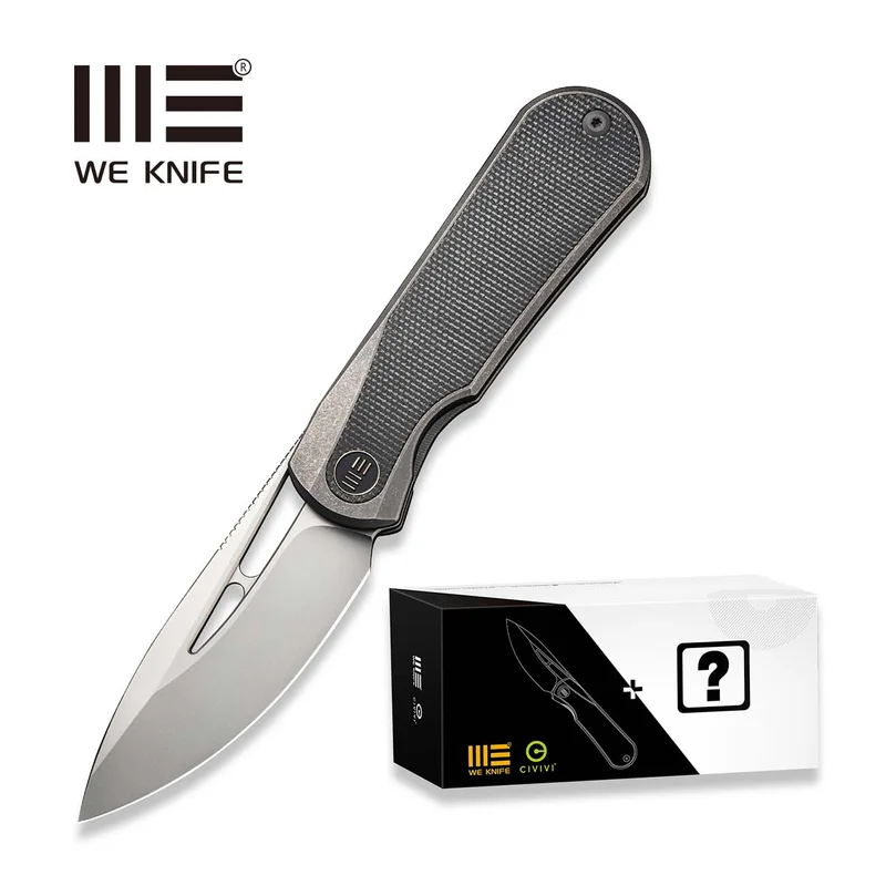 WEKNIFE Baloo Mystery Box Front Flipper & Thumb Hole Knife Gray Titanium Handle With Dark Green Micarta Inlay (3.31" Silver Bead Blasted CPM 20CV Blade) WE21033-4 MB, With One Free Mystery WE Or CIVIVI Model