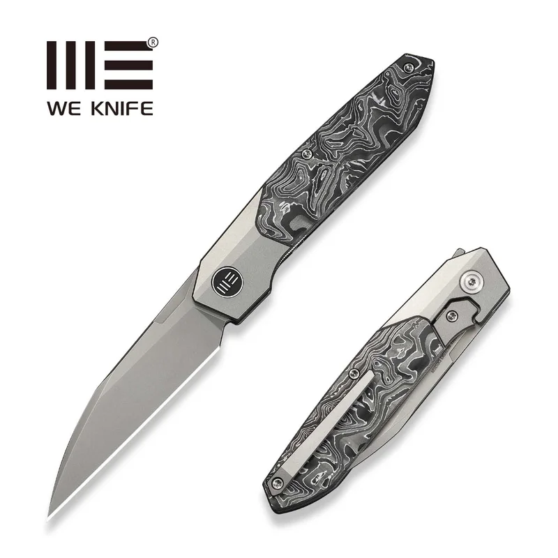 WEKNIFE Brr15 Flipper Knife Gray Titanium Handle With Aluminum Foil Carbon Fiber Inlay (3.25" Stonewashed Bohler M390 Blade) WE24007-2