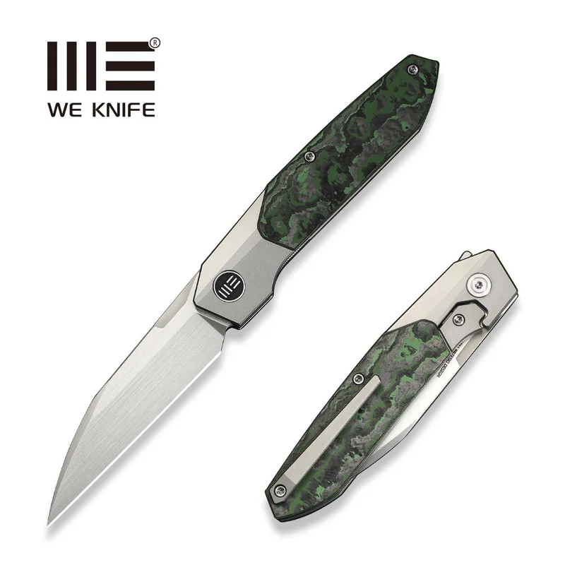 WEKNIFE Brr15 Flipper Knife Gray Titanium Handle With Jungle Wear FatCarbon Fiber Inlay (3.25" Hand Rubbed Satin Bohler M390 Blade) WE24007-4