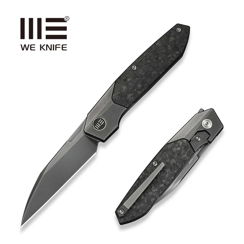 WEKNIFE Brr15 Flipper Knife Polished Gray Titanium Handle With Shredded Carbon Fiber Inlay (3.25" Polished Gray Bohler M390 Blade) WE24007-3
