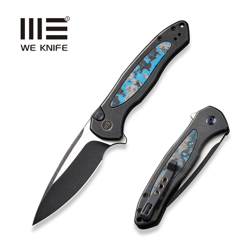 WEKNIFE Button Lock Kitefin Flipper Knife Titanium & FatCarbon Fiber Handle (3.22" CPM 20CV Blade) WE19002N-1