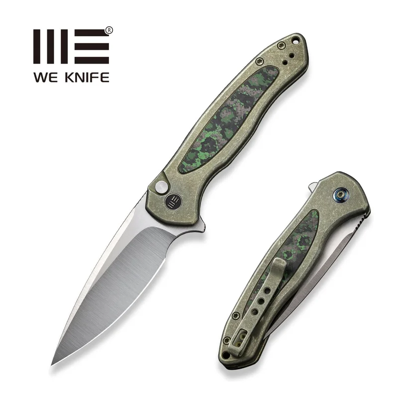 WEKNIFE Button Lock Kitefin Flipper Knife Titanium & FatCarbon Fiber Handle (3.22" CPM 20CV Blade) WE19002N-2