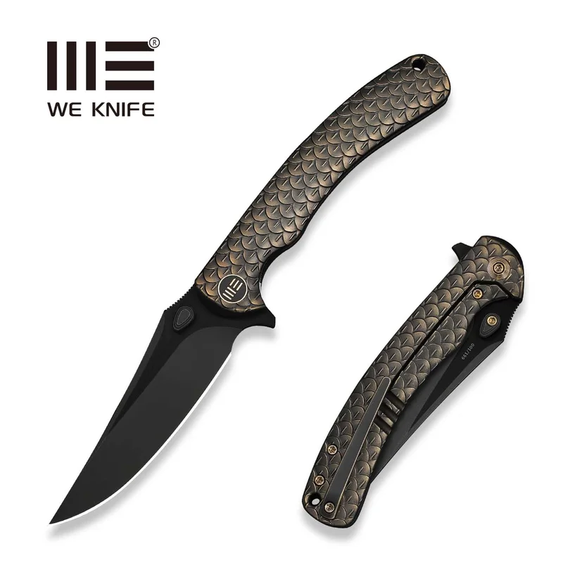 WEKNIFE Dracarys Flipper & Thumb Stud Knife Bronze & Black Titanium Handle (3.58" Black Stonewashed Bevels, Black Brushed Flats Bohler M390 Blade) WE25061B-4