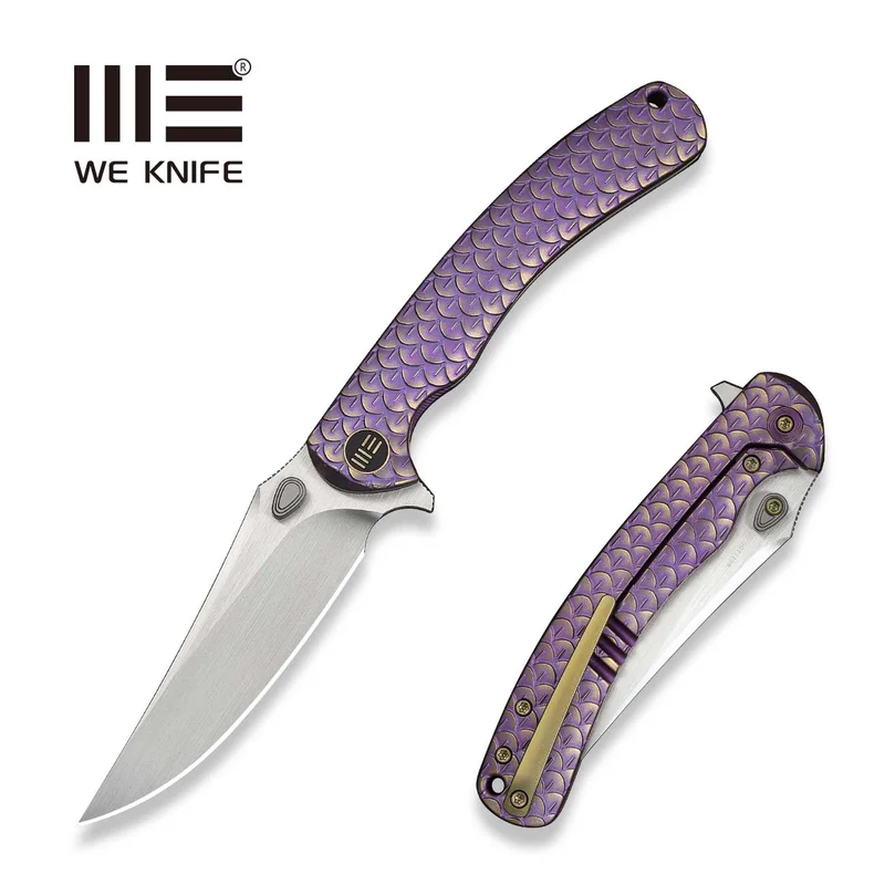 WEKNIFE Dracarys Flipper & Thumb Stud Knife Purple & Golden Titanium Handle (3.58" Hand Rubbed Satin Bohler M390 Blade) WE25061B-2