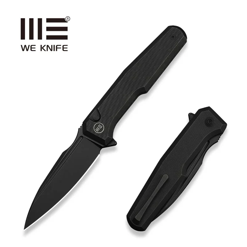 WEKNIFE Dressytak Flipper & Button Lock Knife Black Titanium Handle (3.37" Black Stonewashed Bohler M390 Blade) WE25059-1