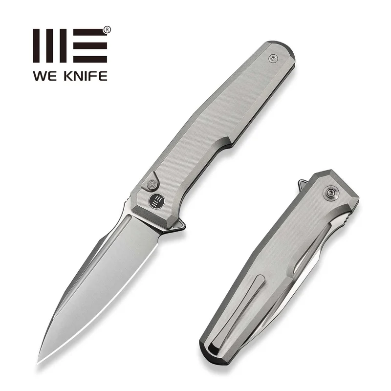 WEKNIFE Dressytak Flipper & Button Lock Knife Gray Titanium Handle (3.37" Satin Finished Bohler M390 Blade) WE25059-2
