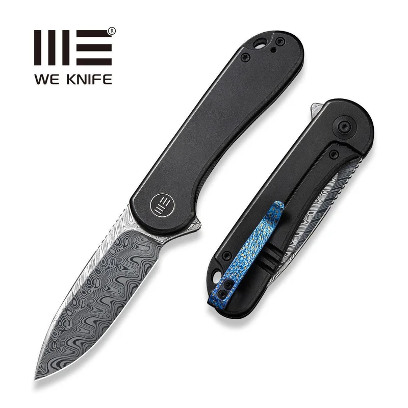 WEKNIFE Elementum Flipper Knife Titanium Handle (2.96" Damasteel Blade) WE18062X-DS1