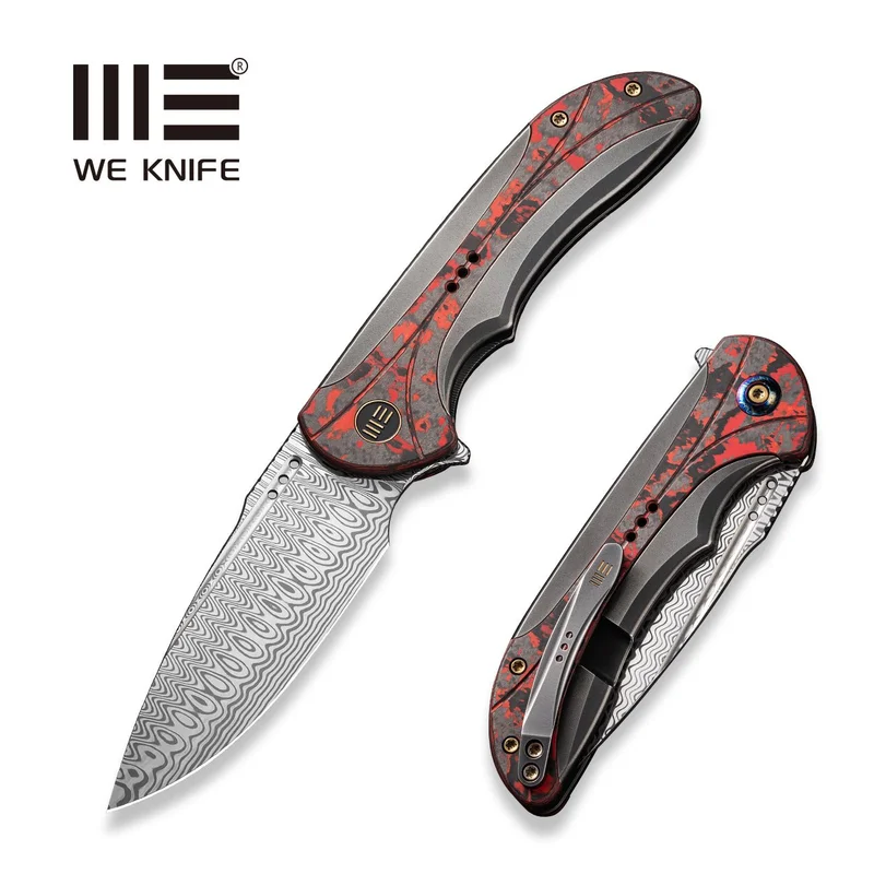 WEKNIFE Equivik Flipper Knife Titanium & FatCarbon Fiber Handle (3.48" Damasteel Blade) WE23020-DS1