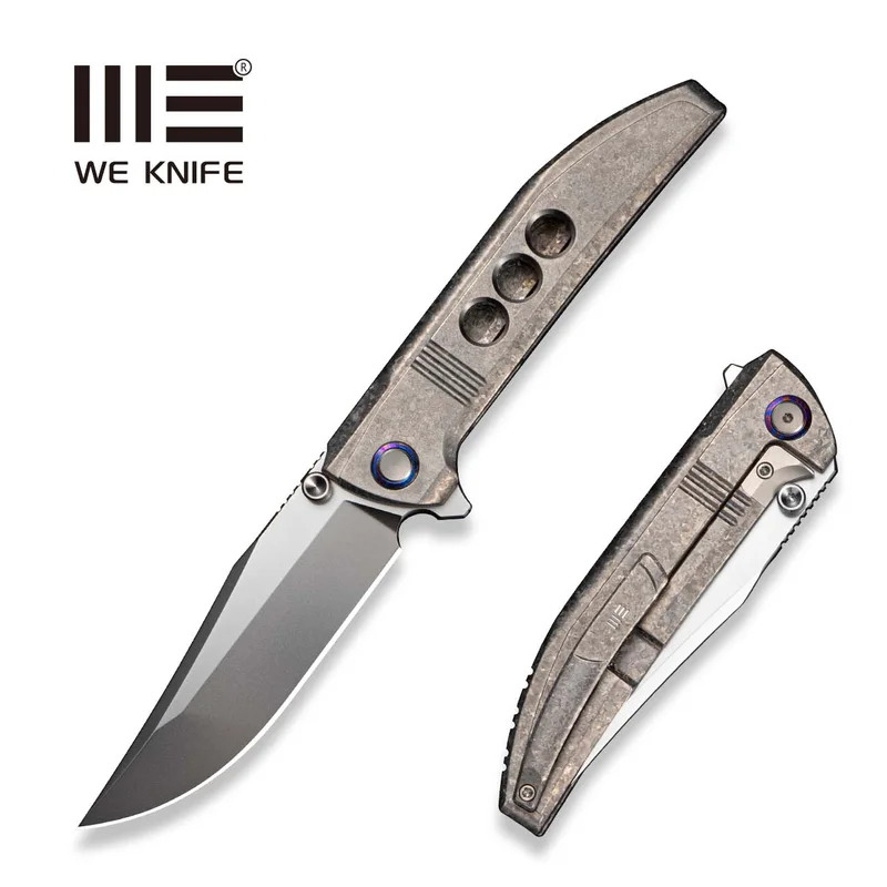 WEKNIFE Ezinta Flipper & Thumb Stud Knife Crystalized Silver Titanium Integral Handle With Satin Holes (3.99" Polished Bead Blasted Bohler M390 Blade) WE22041-2025 BSW2
