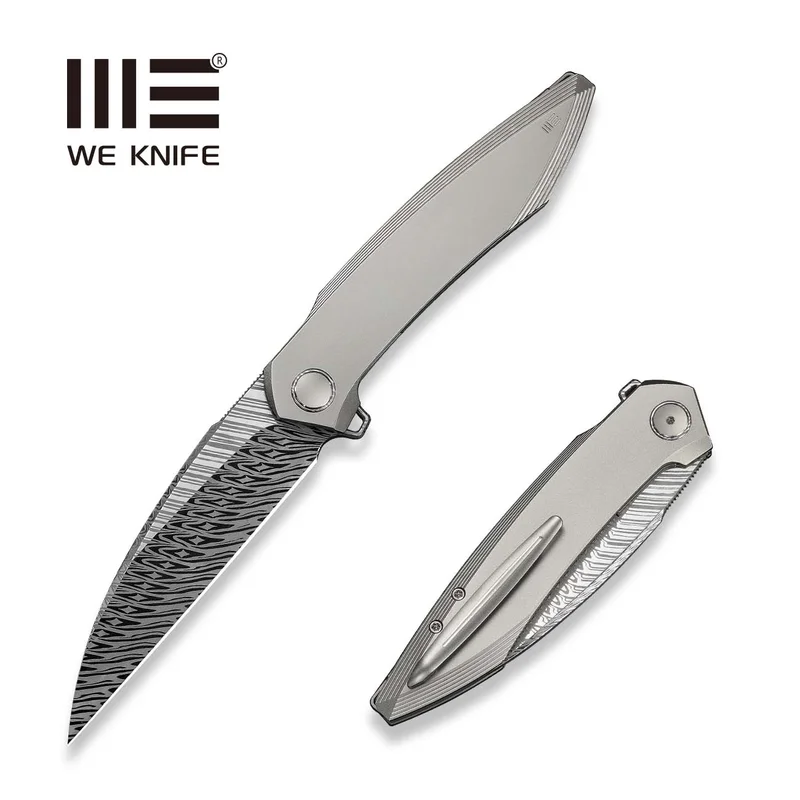 WEKNIFE Fluxor Flipper Knife Titanium Handle (3.98" Damasteel Blade) WE23071-DS1