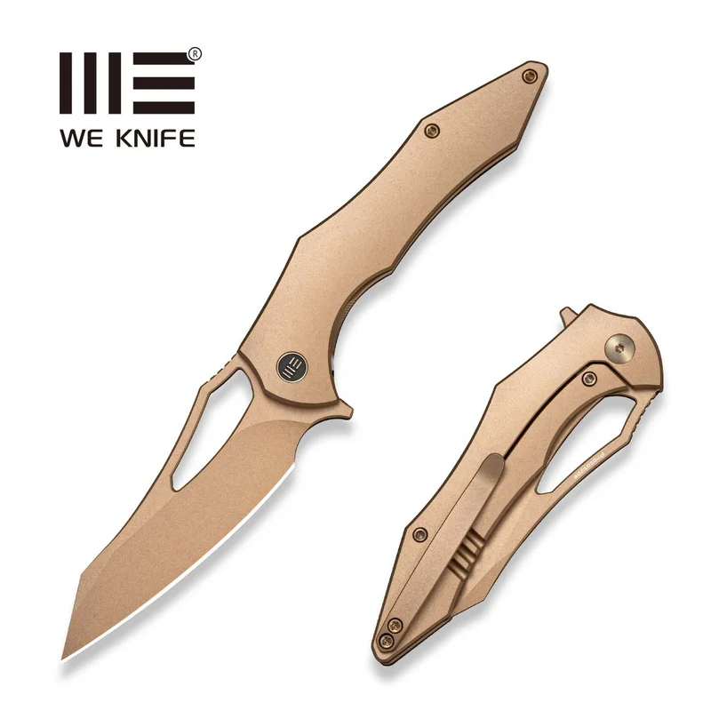 WEKNIFE Ghost Shark Flipper & Thumb Hole Knife Champagne Titanium Handle (3.40" Champagne Bohler M390 Blade) WE25085 Sample1