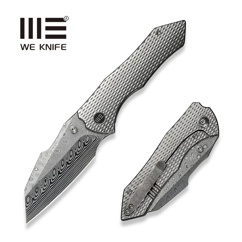 WEKNIFE High-Fin XL Thumb Stud Knife Titanium Handle (3.48" Damasteel Blade) WE24010-DS1