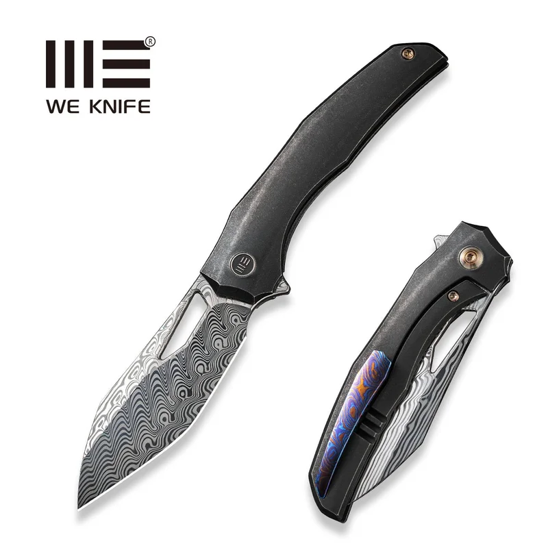 WEKNIFE Ignio Flipper & Thumb Hole Knife Titanium Handle (3.3" Damasteel Blade) WE22042B-DS1