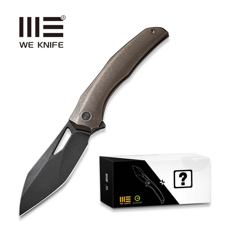 WEKNIFE Ignio Mystery Box Bronze Titanium Handle (3.3" Black Stonewashed CPM 20CV Blade) WE22042B-2 MB, With One Free Mystery WE Or CIVIVI Model