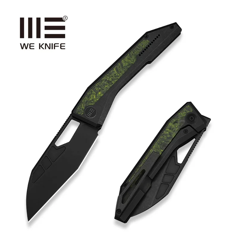 WEKNIFE Inceptus Front Flipper & Thumb Hole Knife Black Titanium Handle With Green & Black Carbon Fiber Inlay (3.57" Black Stonewashed Bohler M390 Blade) WE25017-3