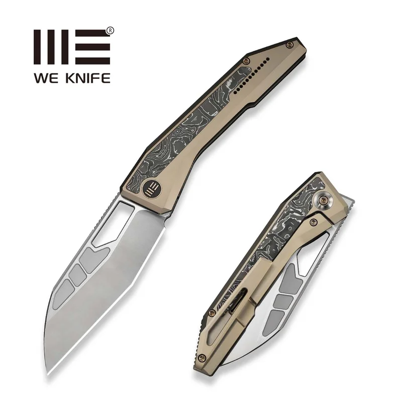 WEKNIFE Inceptus Front Flipper & Thumb Hole Knife Champagne Titanium Handle With Aluminum Foil Carbon Fiber Inlay (3.57" Satin Finished Bohler M390 Blade) WE25017-4