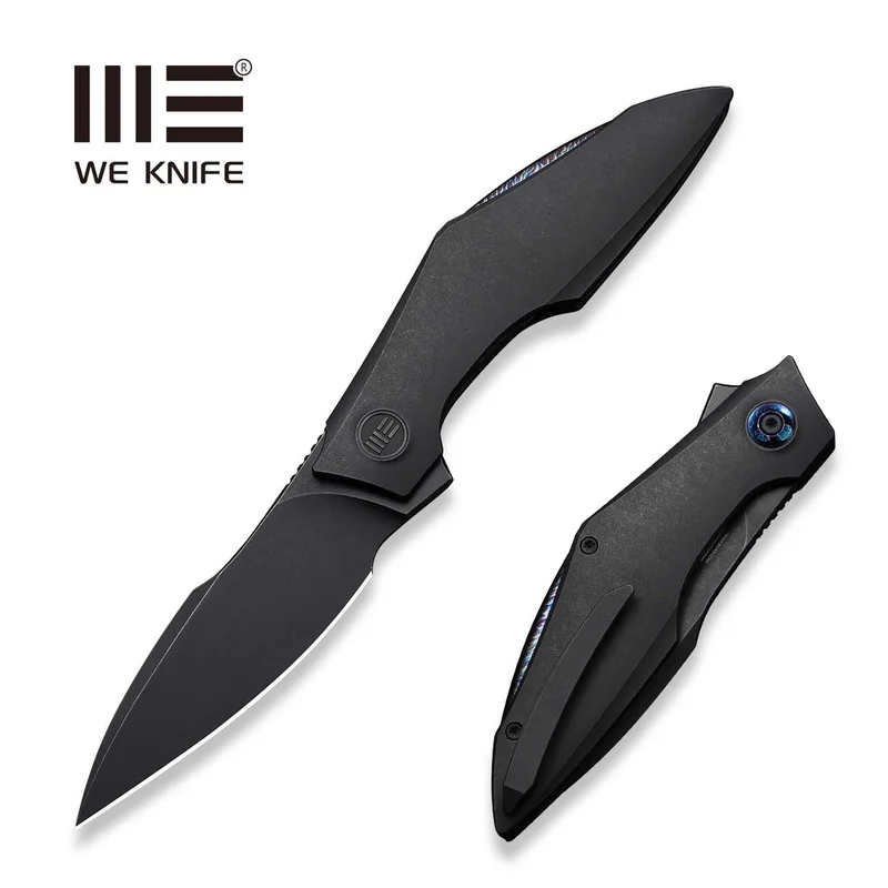 WEKNIFE Krait Snake Flipper Knife Black Titanium Handle (3.34" Black Stonewashed Bohler M390 Blade) WE24084-1