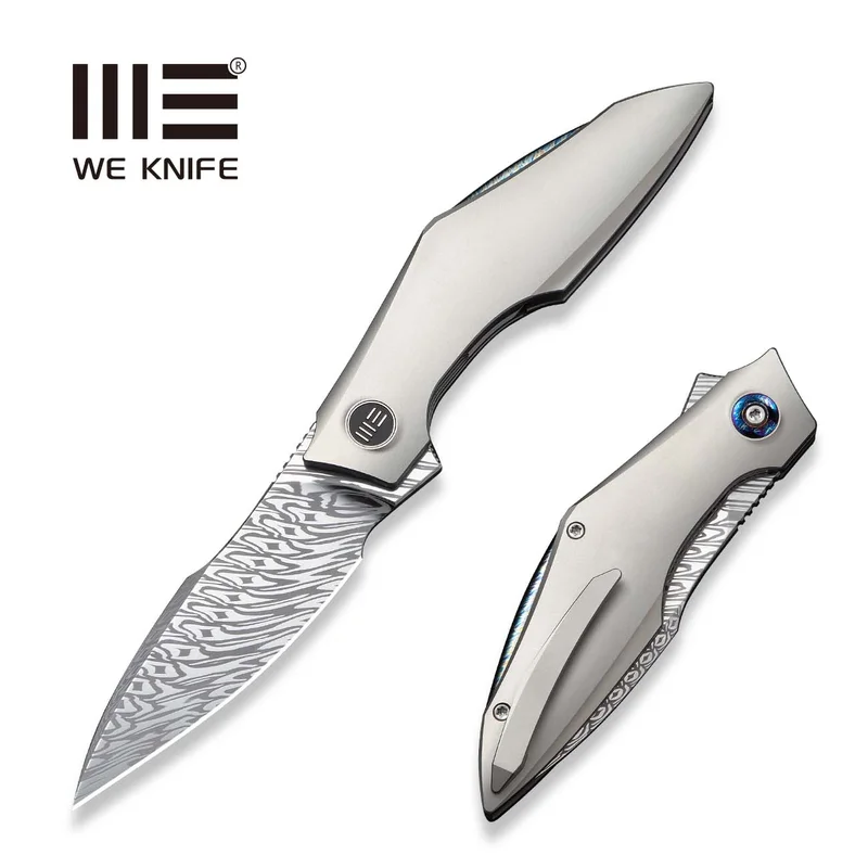 WEKNIFE Krait Snake Flipper Knife Gray Titanium Handle (3.34" Fafnir Damasteel Blade) WE24084-DS1