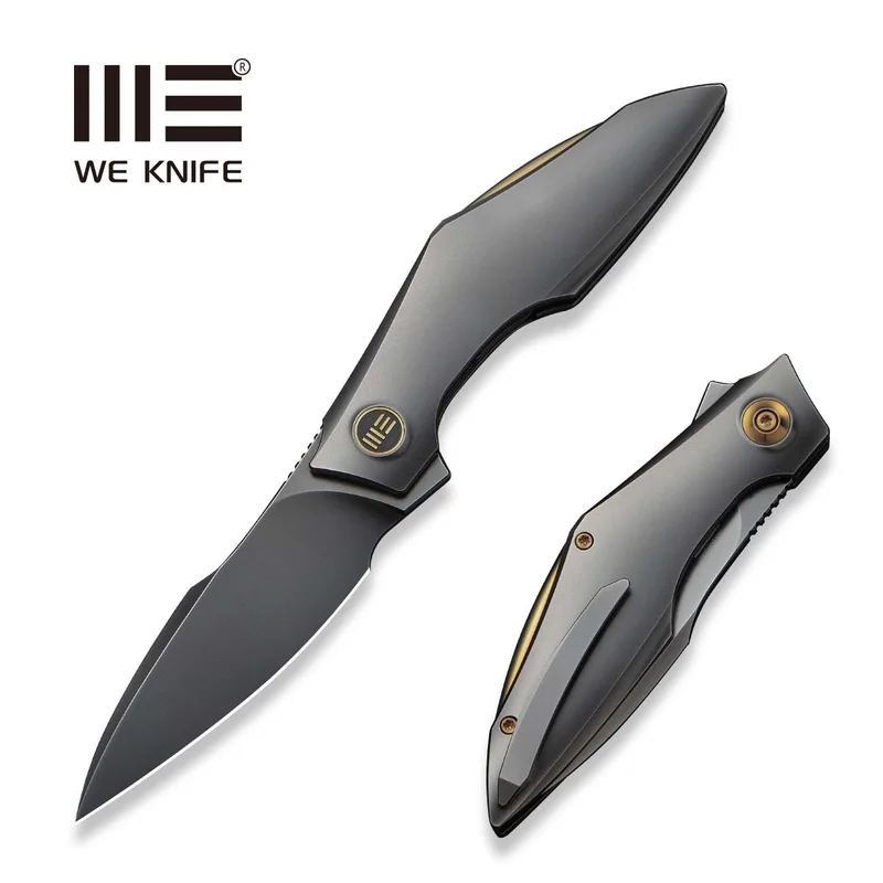 WEKNIFE Krait Snake Flipper Knife Polished Gray Titanium Handle (3.34" Polished Gray Bohler M390 Blade) WE24084-3