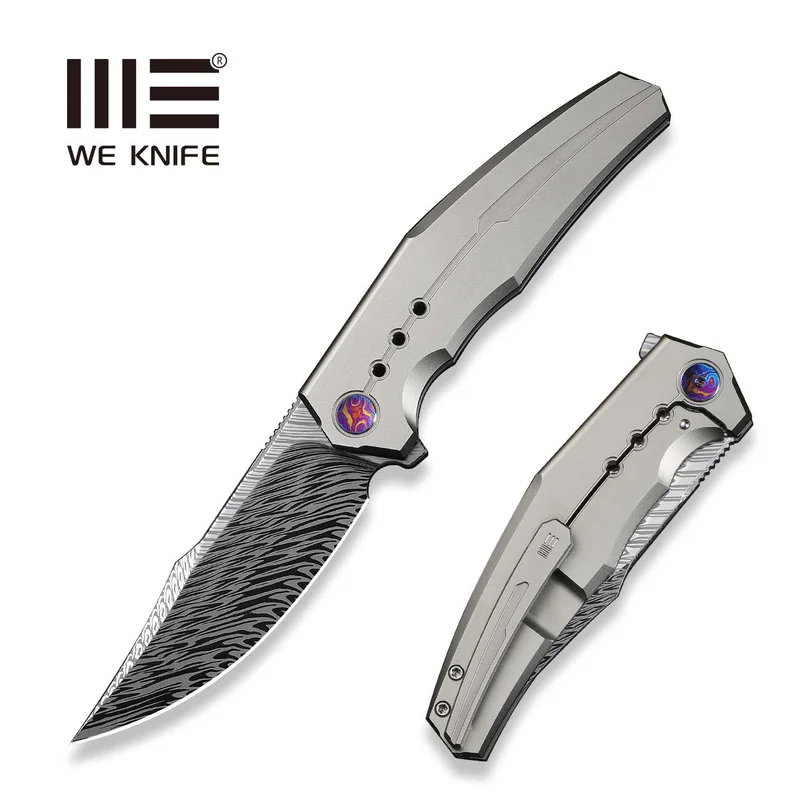 WEKNIFE Kyklos Flipper Knife Gray Titanium Handle (3.79" Fafnir Damasteel Blade) WE23086-DS1