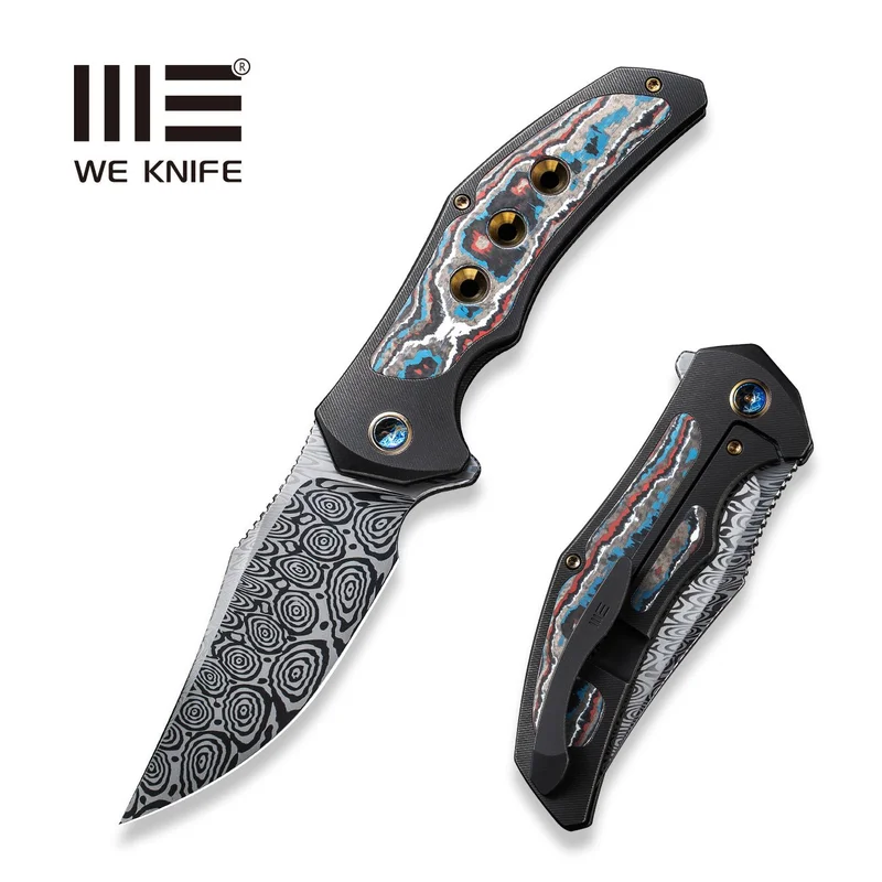 WEKNIFE Magnetron Flipper Knife Titanium & FatCarbon Fiber Handle (3.76" Damasteel Blade) WE18058-DS1