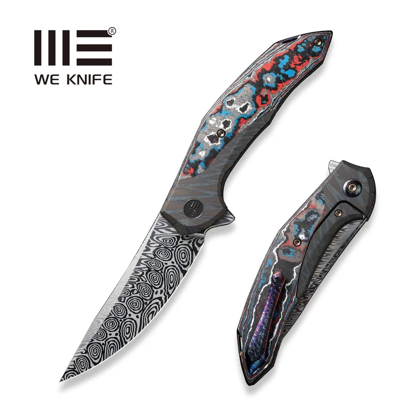 WEKNIFE Merata Flipper Knife Titanium & FatCarbon Fiber Handle (3.68" Damasteel Blade) WE22008B-DS1