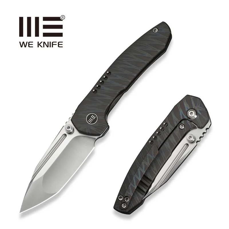 WEKNIFE Micro Trogon Thumb Stud Knife Tiger Stripe Pattern Flamed Titanium Handle (2.68" Satin Finished Bohler M390 Blade) WE24043-3
